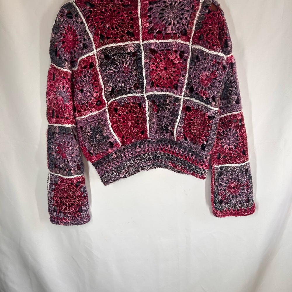 Handcrafted Crochet Sweater Pink Purple OOAK unique woman medium - Picture 5 of 5